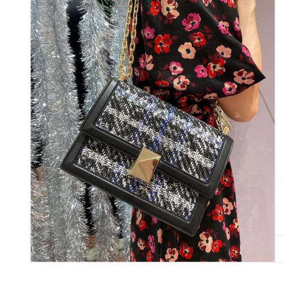 KATE SPADE DECO PLAID TWEED CHAIN SHOULDER BAG MSRP$478 Effortless Gift